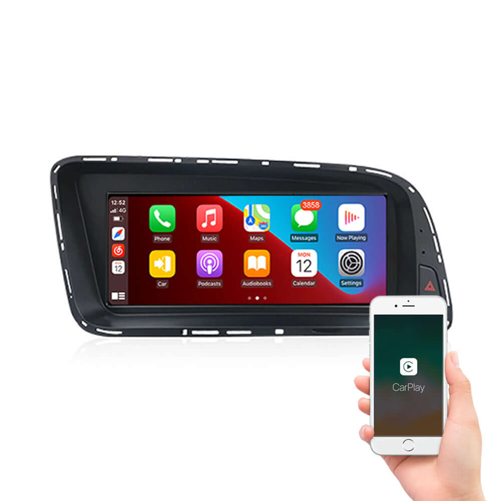 Audi Q5 8.8" Apple CarPlay & Android Auto Head Unit Display with iPhone in Hand